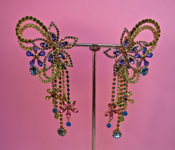 Hand laid rhinestone and crystal clip earrings by Richard Bradley for My Pink Planet. 