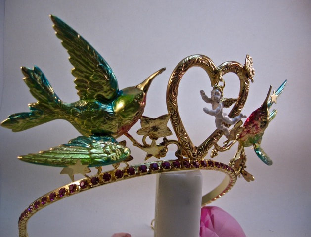One of a kind original tiara of hand laid crystal and manipulated metal by Richard Bradley for My Pink Planet.