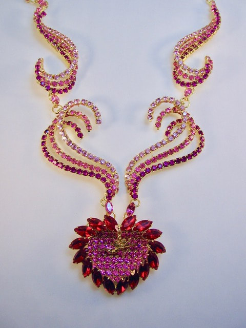 Hand laid rhinestone and crystal necklace by Richard Bradley for My Pink Planet. 