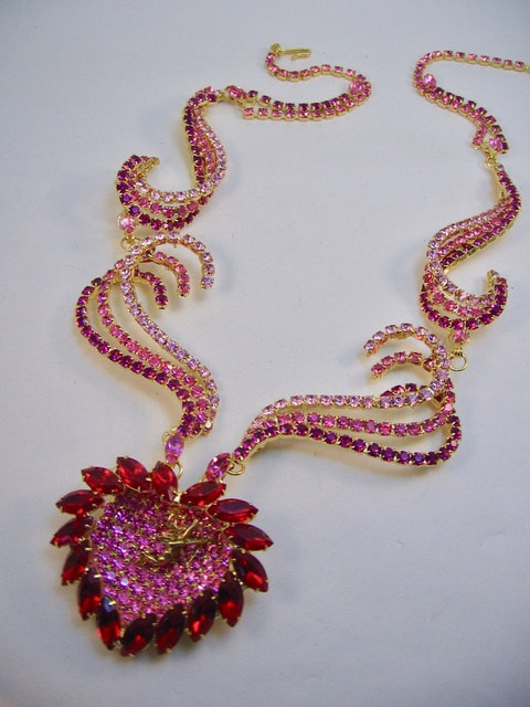 Hand laid rhinestone and crystal necklace by Richard Bradley for My Pink Planet. 