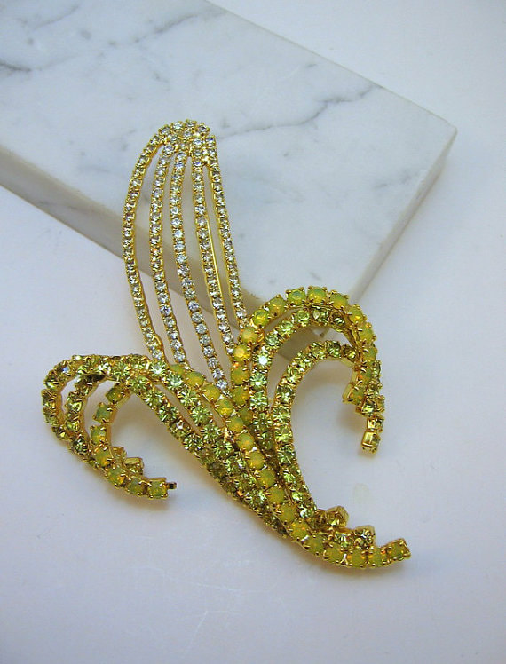 Hand laid rhinestone and crystal banana brooch by Richard Bradley for My Pink Planet. 